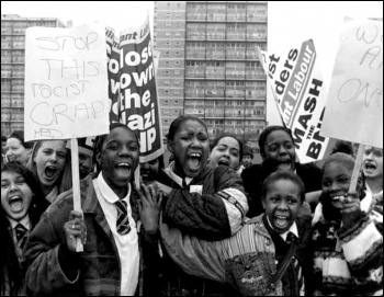 Tower Hamlets school students striking on 9 March 1994 against racist attacks, photo by Andy walker