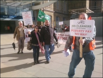 ISS cleaners on the East Coast  mainline on strike, London, 16.9.13, photo Chris Newby