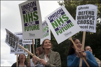 Lively demo against cuts at Whipps Cross Hospital, photo Paul Mattsson