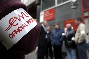 CWU official picket armband, photo Paul Mattsson