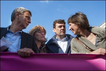 Dave Prentis and Frances O'Grady at TUC demo in Manchester: 50,000 march against Tories demanding action on NHS, photo Paul Mattsson
