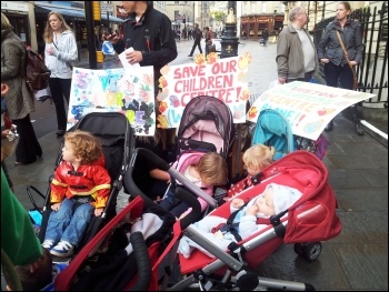 Protest outside a Bath and North East Somerset council meeting, to stop cuts in the Children's Centre budget