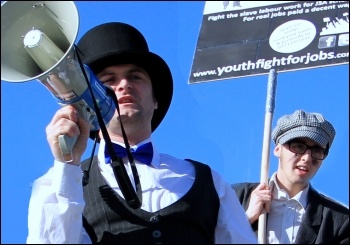 Youth Fight for Jobs protest against Workfare in Stratford's Westfield shopping centre, photo senan