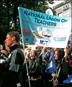 NUT and NASUWT striking teachers marching in London, 17.10.13, photo J Beishon
