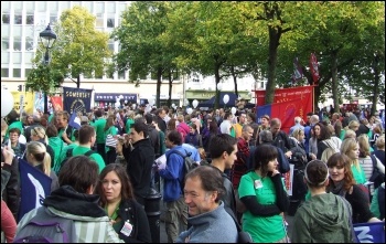 Assembling in Bristol,  NUT/NASUWT strike 17.10.13, photo Matt Carey