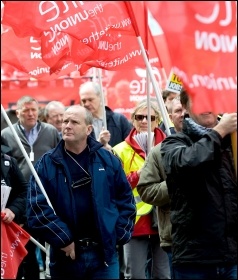 Unite members marching, photo Paul Mattsson