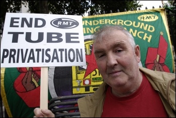 RMT lobby against privatisation on the railways, photo Paul Mattsson