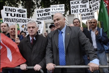 Bob Crow on RMT lobby against privatisation on the railways, photo Paul Mattsson