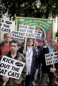 RMT lobby against privatisation on the railways , photo Paul Mattsson