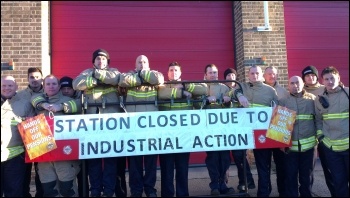 Firefighters striking on 4th November 2013, Leicester's western station, New Parks, photo by Steve Score