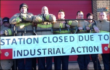Firefighters striking on 4th November 2013, Leicester's western station, New Parks, photo by Steve Score