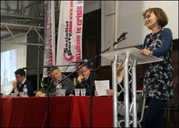 Hannah Sell addressing the closing (Sunday) rally of Socialism 2013, photo Senan