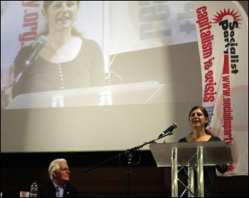 Judy Beishon introducing the finance appeal, photo Senan