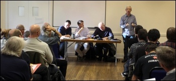 John McInally (PCS vice-president) addressing a session that discussed the call for a 24-hr general strike , photo Senan