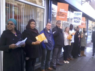 Picket outside the probation service office in Bethnal Green, East London. , photo Naomi Byron