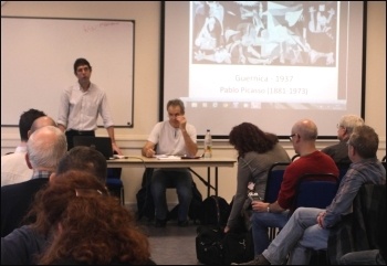 Manny Thain speaking on Art and Revolution, photo Senan