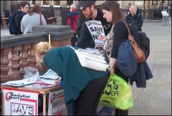 Socialist Party campaigning in Doncaster against cuts to the NHS , photo Iain Dalton