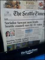 Seattle Times - Socialist [Kshama] Sawant now leads Seattle council race, photo Seattle Times