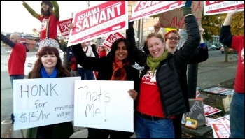 Kshama Sawant campaigning for a $15 an hour minimum wage