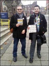 Liverpool Socialist Party member Jack Yardley with his History Lecturer  Nick outside John Moore's University 