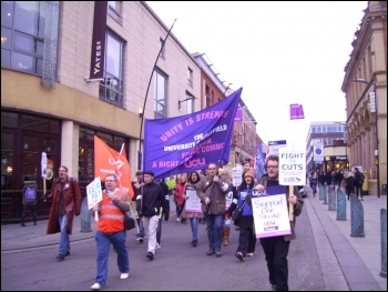 Sheffield  University staff on the march 3 Dec 2013, photo by A Tice