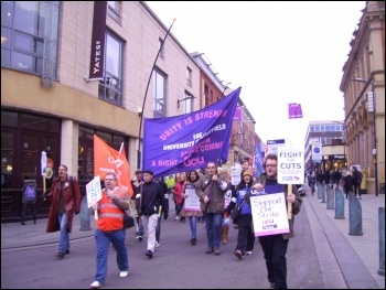 Sheffield  University staff on the march 3 Dec 2013, photo by A Tice