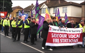 Over 200 people marched to stop fire station closures in Surrey