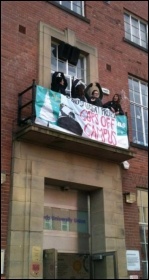 Banner drop at the Leeds protest