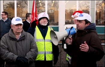 NSSN chair Rob Williams speaking at the Brentwood Visteon pensioners' protest, 18.12.13