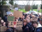 Students at Marling school, Stroud, show visiting Gove their anger, January 2014, photo C Moore