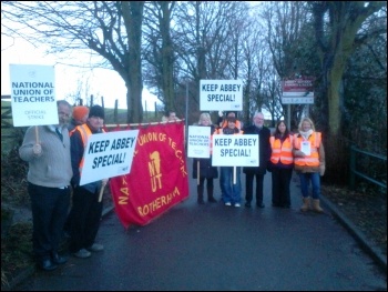 Strike at Abbey school in Kimberworth, Rotherham, 16.1.14, photo A Tice