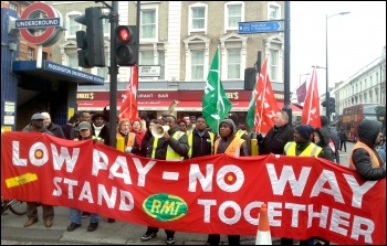 Mitie cleaning workers striking for decent pay on 21 January 2014, photo Neil Cafferky