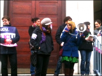 UCU members at SOAS in London striking over pay on 28 January 2014, photo Helen Pattison