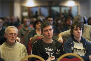 TUSC conference 1.2.14, Joe Robinson in centre, photo Paul Mattsson