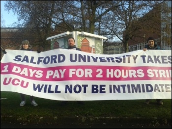Banner at Salford university, 6.2.14