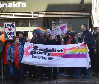 Brighton Socialist Party members taking part in a Birhgton LGBT solidarity protest on the opening day of the 2014 winter Olympics Brighton Socialist Party members taking part in a Birhgton LGBT solidarity protest on the opening day of the 2014 winter Olympics