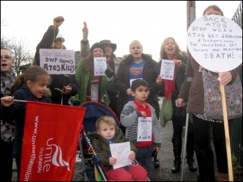 Demo against Atos, St Helens, 19.2.14, photo by H Caffrey
