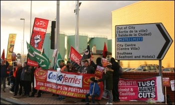 RMT eemonstration in Portsmouth on 18.2.14 to support striking deck-crew in St Malo