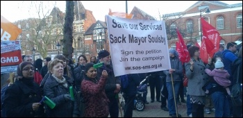 Protest against the council cuts budget, Leicester, February 2014, photo S Score