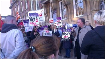 Protest against the council cuts budget, Leicester, February 2014, photo by S Score