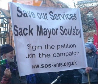 Protest against the council cuts budget, Leicester, February 2014, photo S Score