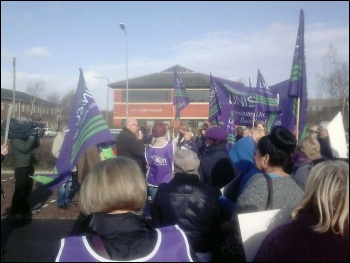 Protest picket outside Care UK’s Doncaster office, 27.2.14, photo by A Tice