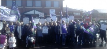 Protest picket outside Care UK’s Doncaster office , photo by A Tice