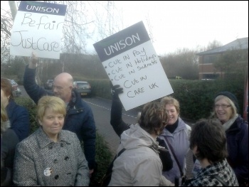 Protest picket outside Care UK’s Doncaster office , photo A Tice