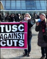 TUSC candidate Lois Austin speaking outside the Labour Party special conference, 1.3.14