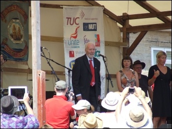 Tony Benn speaking at Tolpuddle in July 2013, photo Matt Carey