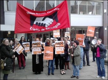 Napo strikers in Sheffield, 31.3.14, photo A Tice