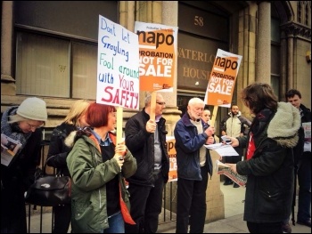 Napo picket in Leeds, 31.3.14, photo by Tanis Belsham Wray