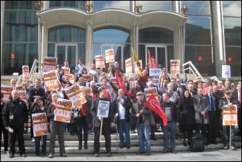 NAPO strikers together with barristers who joined their strike rally in Manchester, and others. 1.4.14, photo by H Caffrey