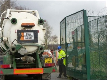 Barton Moss, lorries entering the site, March 2014, photo by D Murphy